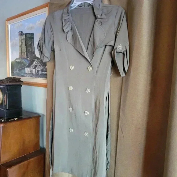 Classic Green/Kakhi Double Breasted Dress with self belt med wt fabric - Picture 8 of 10